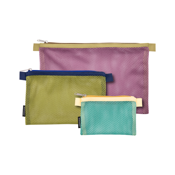 Cosmetic Bag Set of 3 . MESH JORDY